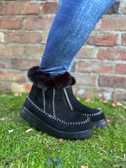 Black Faux Suede Lined Boots