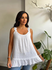 White Floral Strap Vest Top Lexa