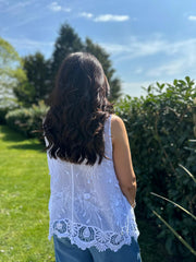 White Textured Crochet Hem Vest Nina
