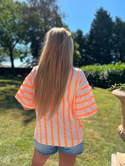 Neon Orange Puff Sleeve Striped Top Erin
