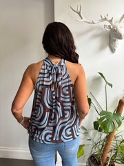 Blue Geometric Halter Neck Top Jessie