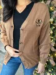 Camel Leopard Bow Cardi Georgina