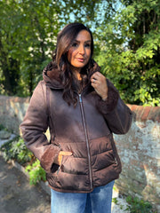 Chocolate Premium Faux Leather Puffer Coat Olympia