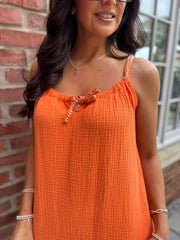 Orange Bubble Cotton Tie Detail Vest Miley