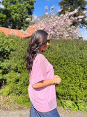 Pink Mesh Trim Short Sleeve Top Riley