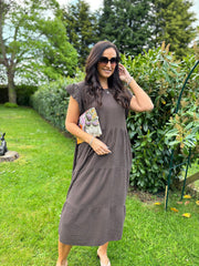 Chocolate Frill Sleeve Bubble Cotton Dress Mae