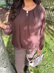 Chocolate Pleat Detail Chiffon Blouse Molly