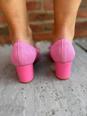 Pink Block Heel Bow Shoes