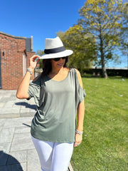 Khaki Cold Shoulder Top Orla