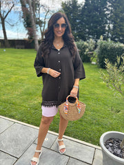 Chocolate Bubble Cotton Crochet Hem Blouse Jo