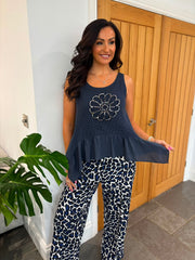 Navy Net Floral Vest Top Daphne
