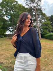 Navy Gathered Loose Knit Paige