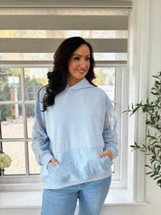 Light Blue Luxury Lace Mesh Hoodie Adalynn