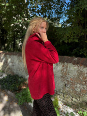 Red Chenille Silver Fleck Hoodie Lisa