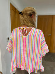 Light Blue Bubble Cotton Striped Top Kimberly
