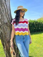 Multicolour Pastel Open Knit Top Marian