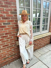 White Tailored Wide Leg Pinstripe Trousers