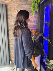 Navy Diamante V Neck Top Selina