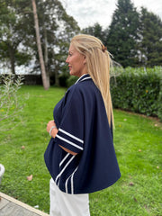 Navy Stripe Detail Button Top Leona