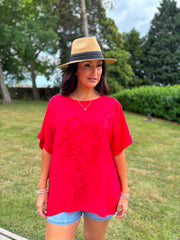 Red Embroidered Floral Top Frankie