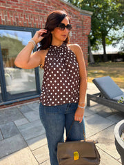 Chocolate Polka Dot Halter Neck Top Jessie