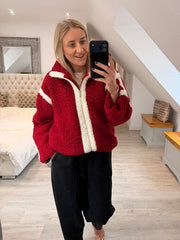 Wine Contrast Fleece Jacket Beth
