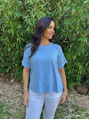 Denim Net Sleeve Applique Tee Gemma