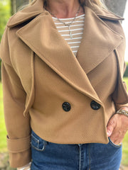 Camel Double-Breasted Short Coat