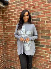 Grey Applique Flower Knit Ella