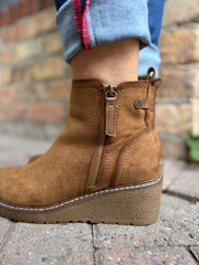 Tan Zip Wedge Boots