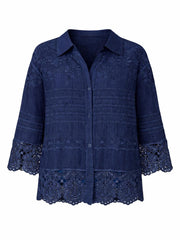 Navy Crochet Detail Shirt Jacket Jenny
