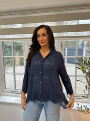 Navy Crochet Detail Shirt Jacket Jenny
