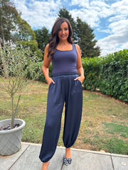 Navy Shimmer Cuffed Trousers Aubrey