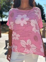 Pink Linen Floral Top Lila