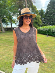 Chocolate Floral Lace Hem Vest Dina