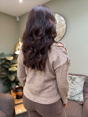 Mocha Lace Up Sleeve Knit Aubrey