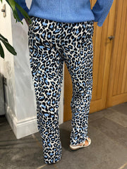 Blue Leopard Seam Front Trousers
