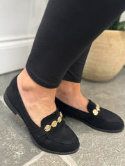 Black Hammered Disc Chain Loafer