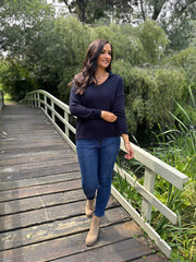 Navy Open Collar Jumper Rhea