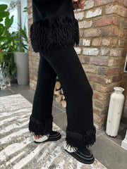 Black Premium Faux Feather Trouser Set Teya