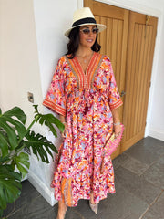 Orange Tropical Tassel Kaftan Dress Orla