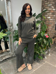Khaki Diamante Leisure Set Isla