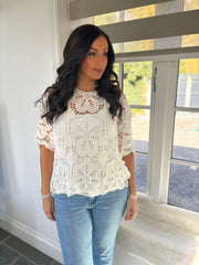 White Batwing Floral Crochet Eloise