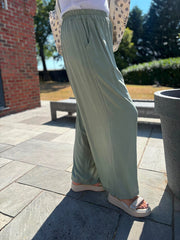 Khaki Wide Leg Pull On Trousers Cara