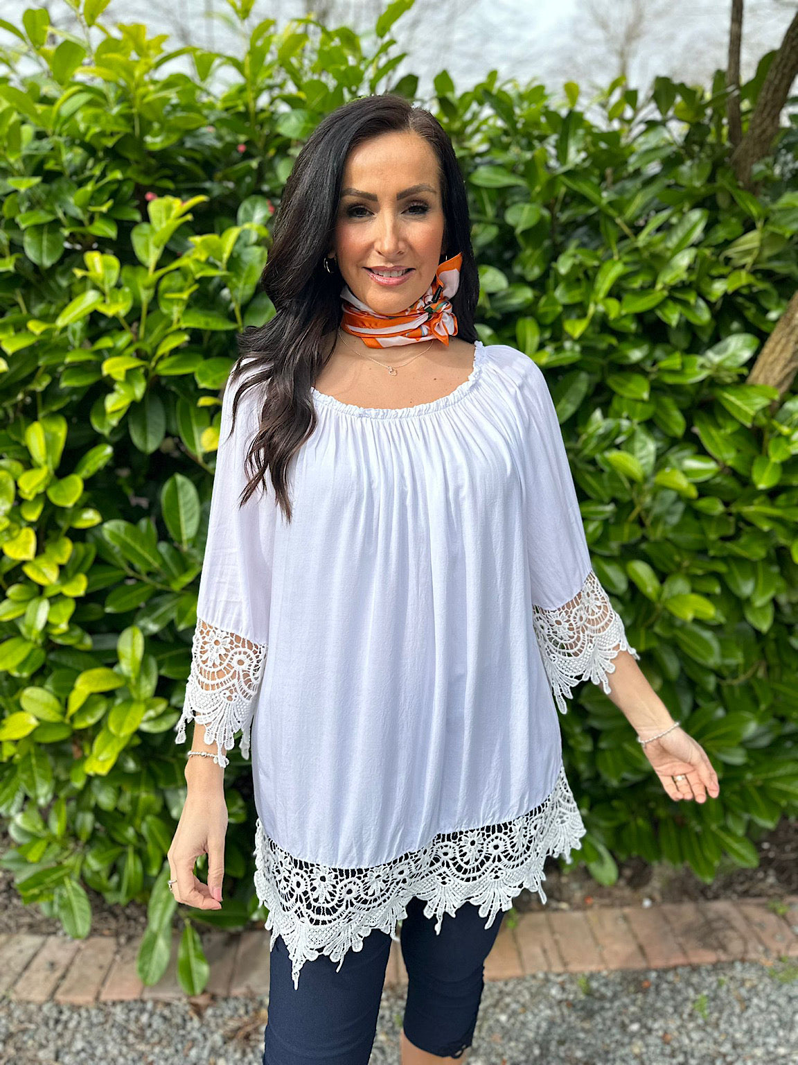 White Crochet Detail Bardot Top Jayne Tillett s