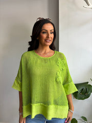 Lime Distressed Trim Net Top Shirley