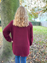 Wine Gathered V Neck Top Elsie