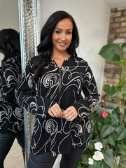 Black Swirl Knitted Zip Top Allie