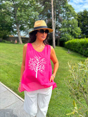 Raspberry Embellished Tree Of life Vest Top Olivia