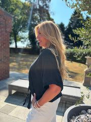 Black Tie Front Blouse Brielle